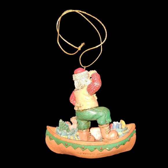 1994 Wangs Santa in Canoe Christmas Ornament Resin Outdoor Adventure Decor - Picture 2 of 3